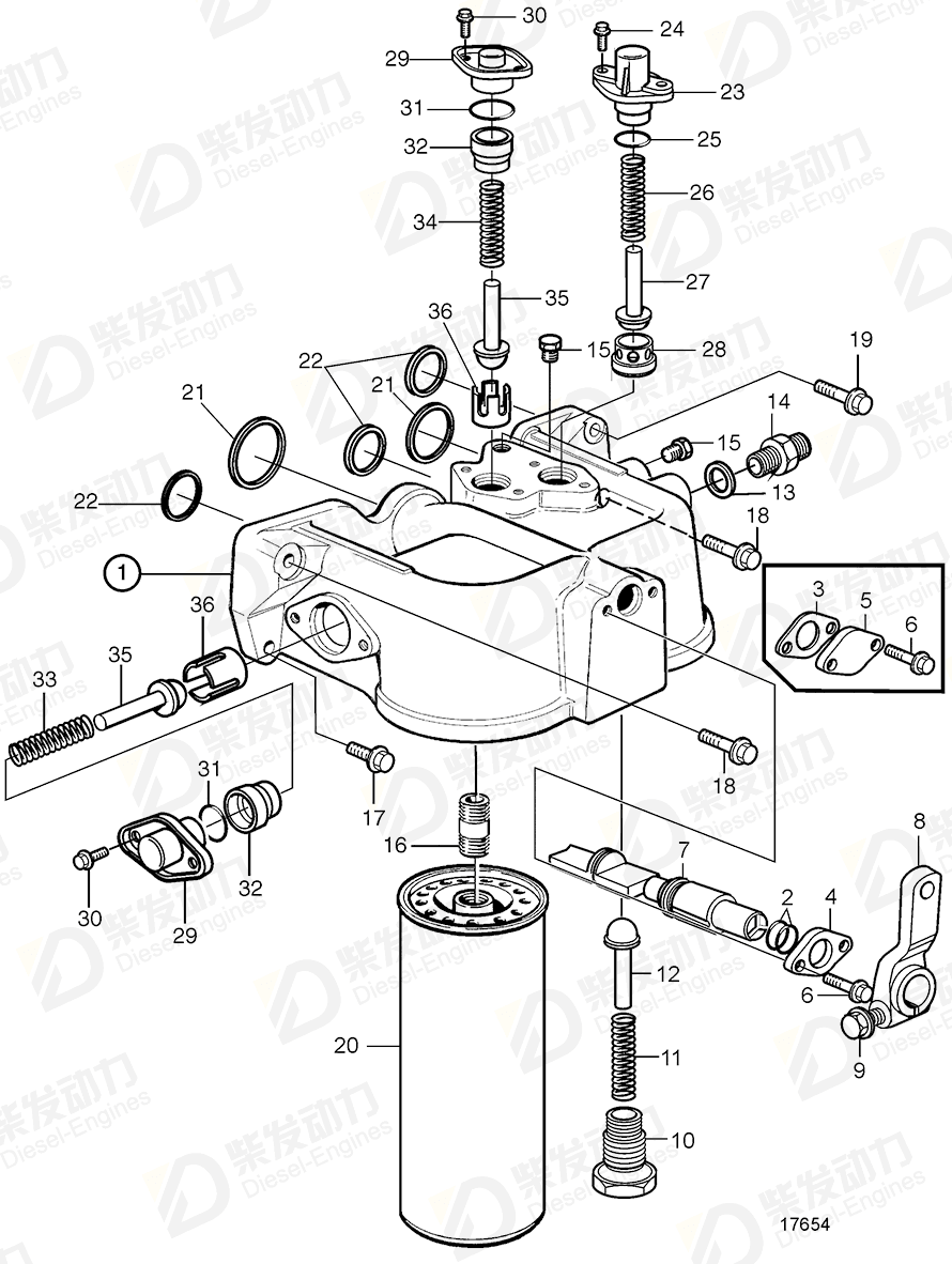 VOLVO Oil filter housing 3826373 Drawing
